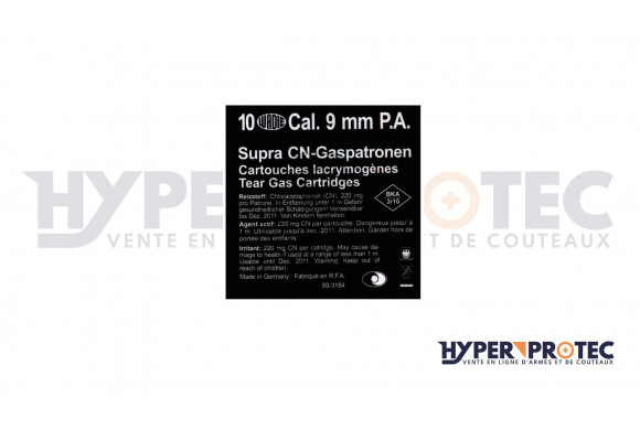 boite de 10 cartouches à blanc au gaz lacrymogène CN SUPRA 