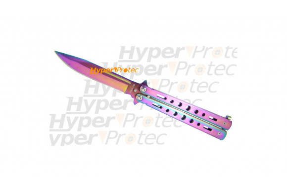 Couteau papillon Rainbow manche et lame irisé