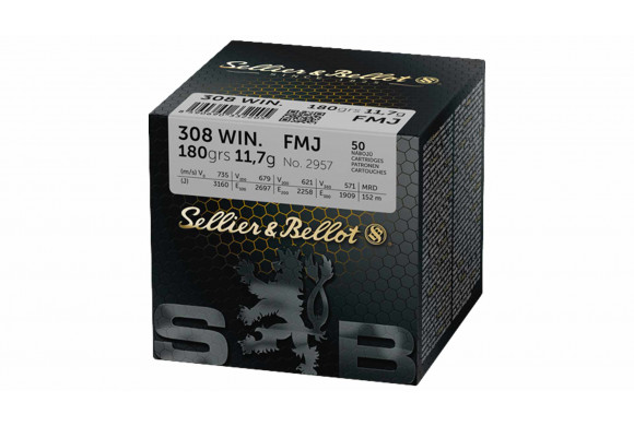 Boite de 50 cartouches Sellier Bellot calibre 308 FMJ 180gr. 