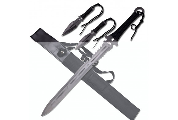 épée Fantasy Master sword defender avec 2 kunais noir