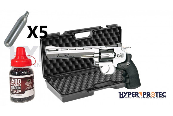 Pack Revolver Dan Wesson chromé 6 pouces - billes acier 4.5 mm